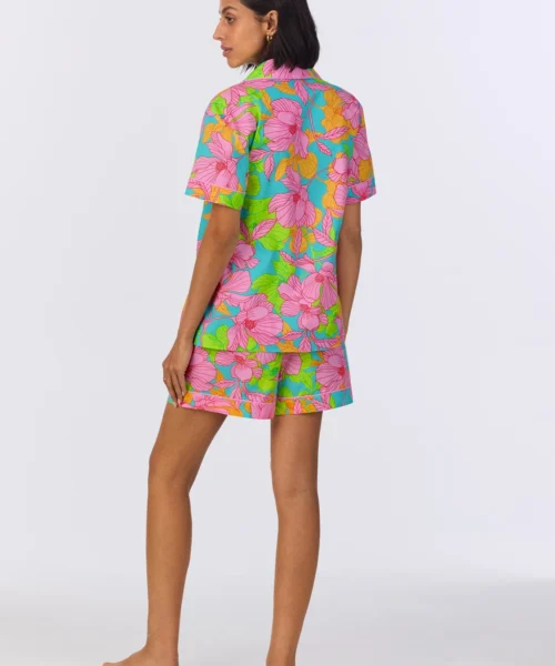 BedHead X Trina Turk Linear Floral Short Sleeve Classic Woven Cotton Poplin Shorty PJ Set -Bedheadpjs Pajama Shop 50 BH240113 1273B LINEAR FLORAL 4