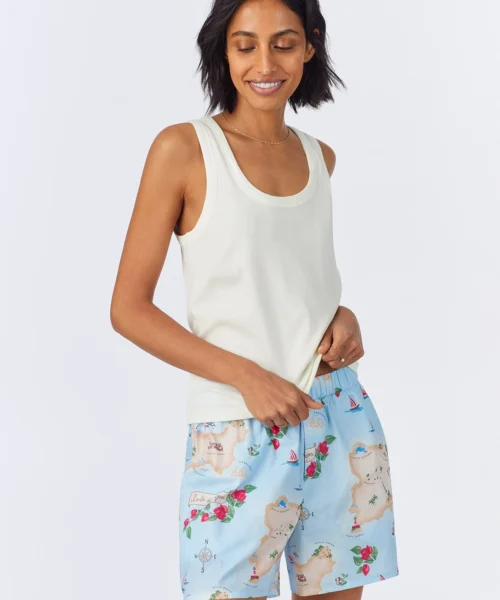 Ciao Capri Knit Tank Woven Cotton Poplin Boxer PJ Set