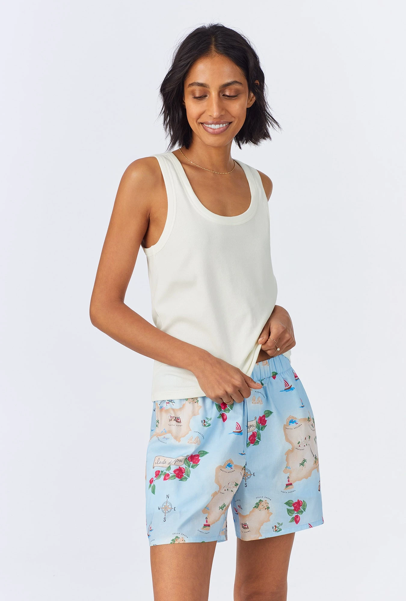 Ciao Capri Knit Tank Woven Cotton Poplin Boxer PJ Set 1 Ciao Capri Knit Tank Woven Cotton Poplin Boxer PJ Set