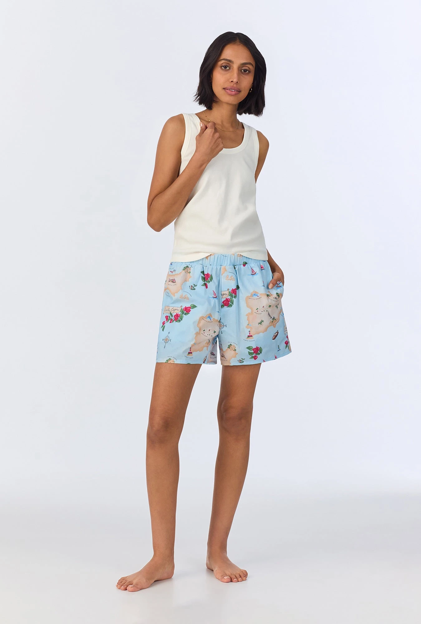 Ciao Capri Knit Tank Woven Cotton Poplin Boxer PJ Set 3 Ciao Capri Knit Tank Woven Cotton Poplin Boxer PJ Set - Image 3