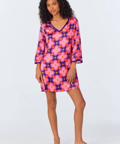 BedHead X Trina TurkSpace Cat Short Sleeve Classic Woven Washable Silk Caftan