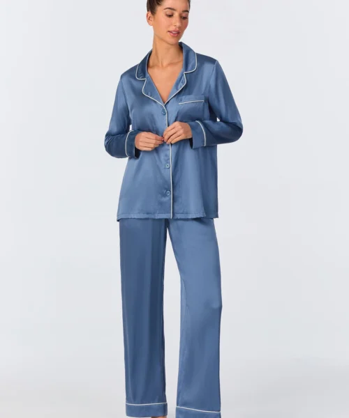 Elemental Blue Long Sleeve Classic Washable Silk PJ Set