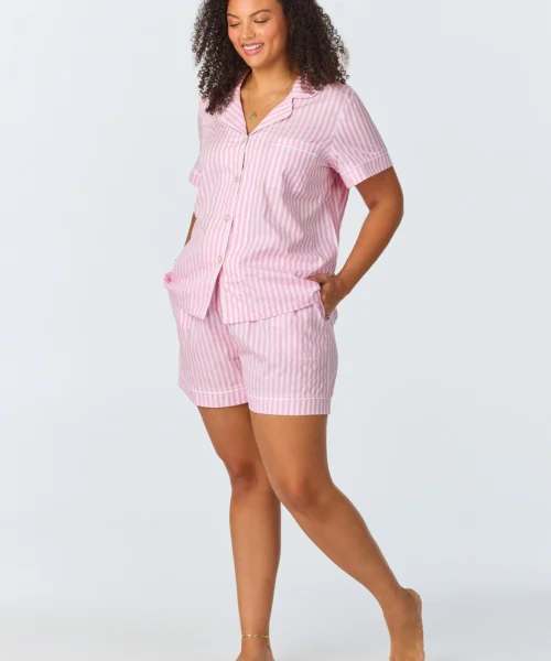 Pink 3D Stripe Short Sleeve Classic Shorty Woven Cotton Sateen PJ Set 10 Pink 3D Stripe Short Sleeve Classic Shorty Woven Cotton Sateen PJ Set -Bedheadpjs Pajama Shop 57 BH2421300 043B PINK 3D STRIPE 1144 1