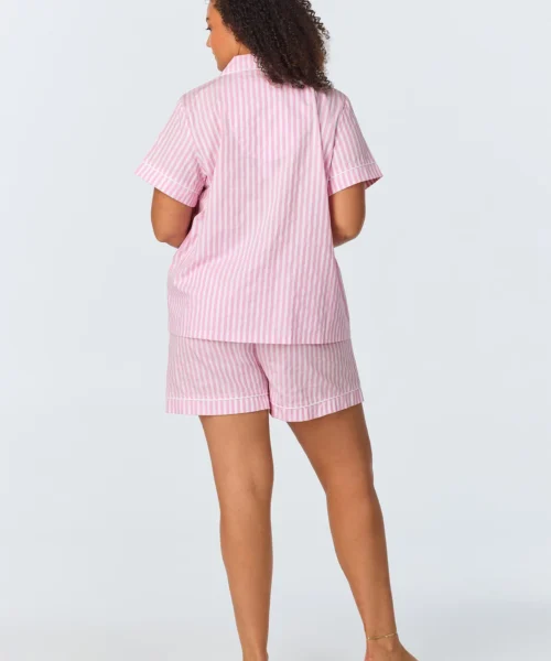 Pink 3D Stripe Short Sleeve Classic Shorty Woven Cotton Sateen PJ Set 11 Pink 3D Stripe Short Sleeve Classic Shorty Woven Cotton Sateen PJ Set -Bedheadpjs Pajama Shop 57 BH2421300 043B PINK 3D STRIPE 1159 3