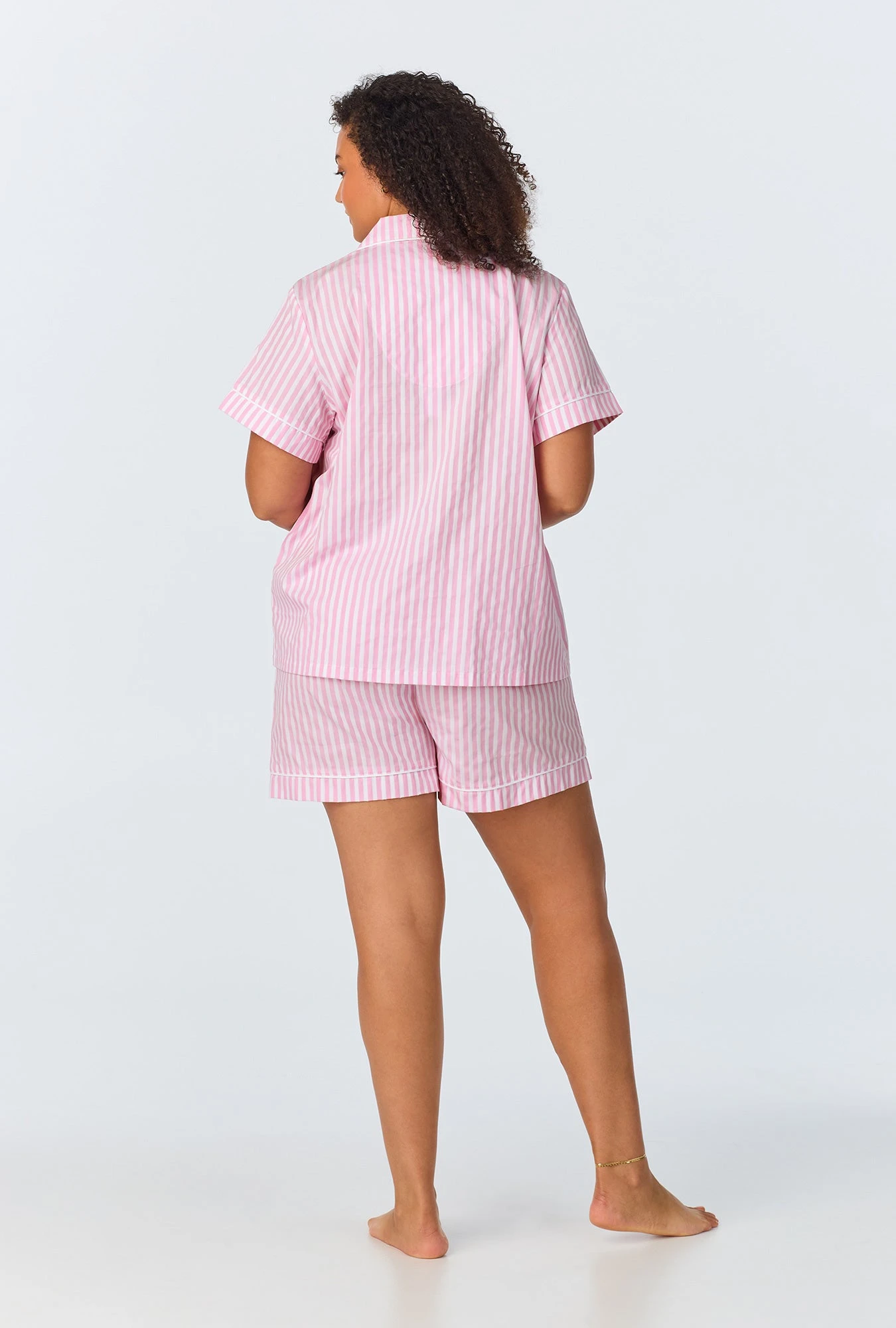 Pink 3D Stripe Short Sleeve Classic Shorty Woven Cotton Sateen PJ Set 6 Pink 3D Stripe Short Sleeve Classic Shorty Woven Cotton Sateen PJ Set - Image 6