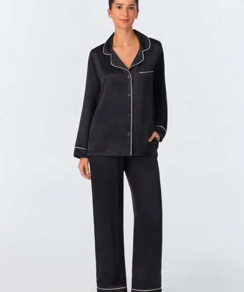 Black Long Sleeve Classic Washable Silk PJ Set