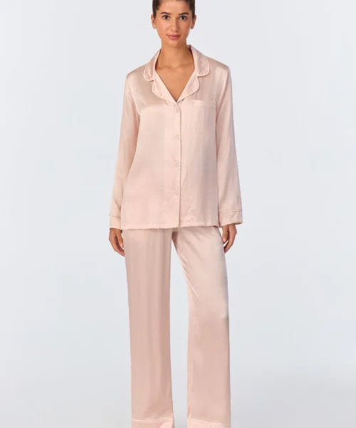 Light Pink Long Sleeve Classic Washable Silk PJ Set