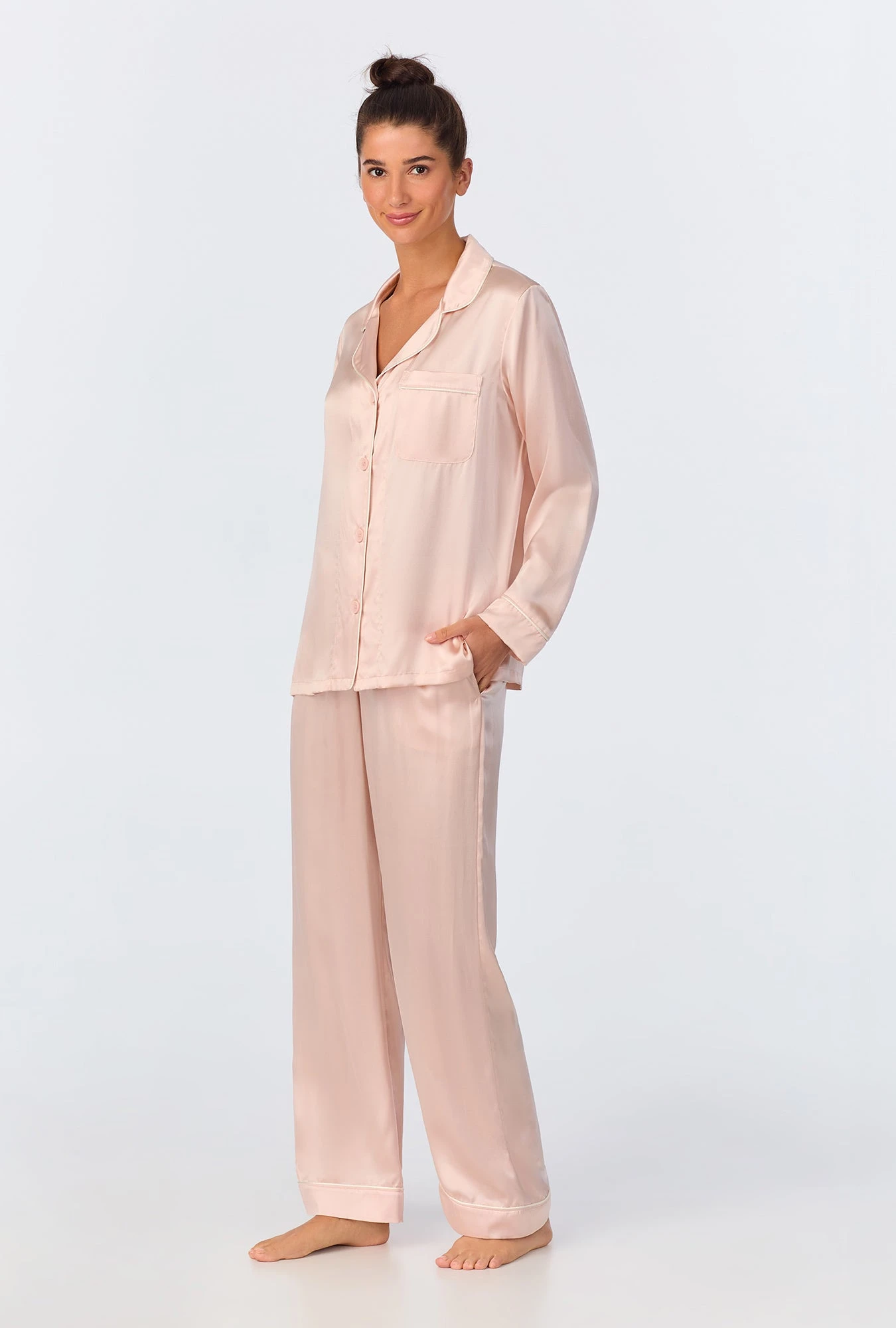 Light Pink Long Sleeve Classic Washable Silk PJ Set 2 Light Pink Long Sleeve Classic Washable Silk PJ Set - Image 2