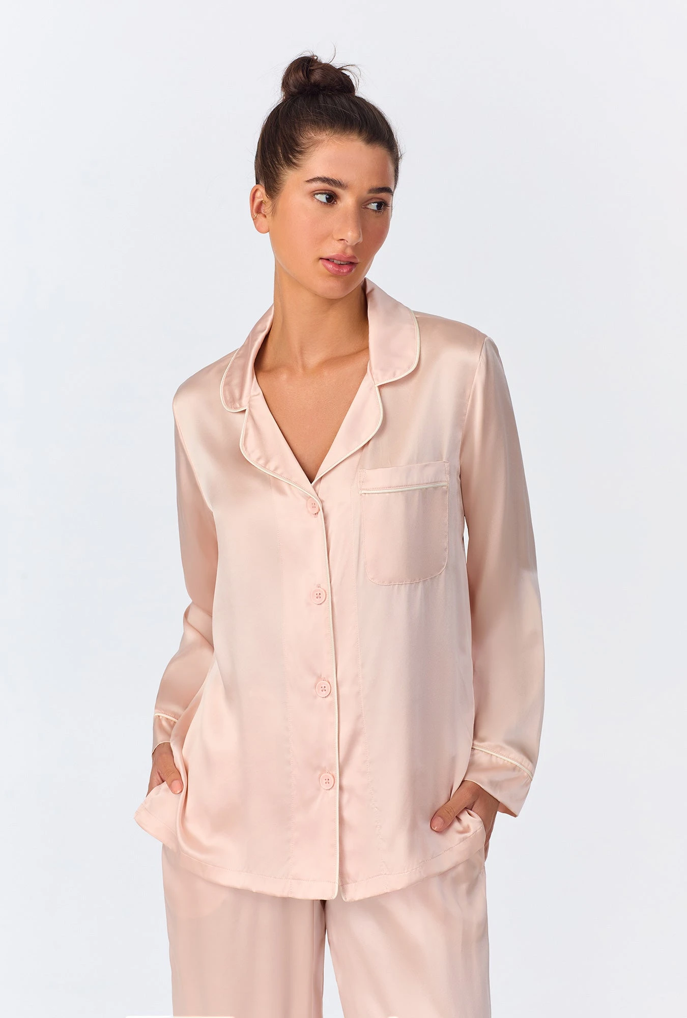 Light Pink Long Sleeve Classic Washable Silk PJ Set 4 Light Pink Long Sleeve Classic Washable Silk PJ Set - Image 4