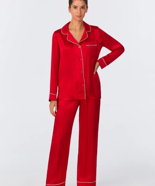Red Long Sleeve Classic Washable Silk PJ Set