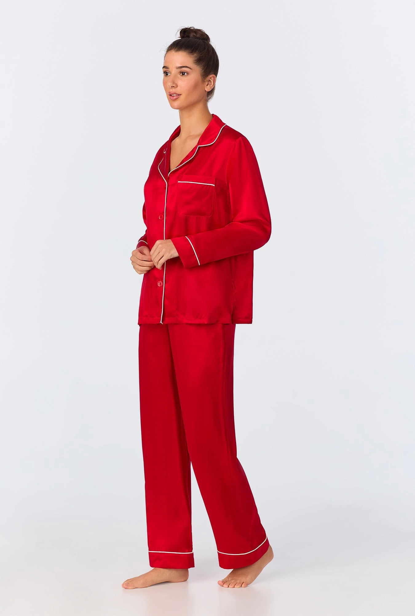 Red Long Sleeve Classic Washable Silk PJ Set 2 Red Long Sleeve Classic Washable Silk PJ Set - Image 2