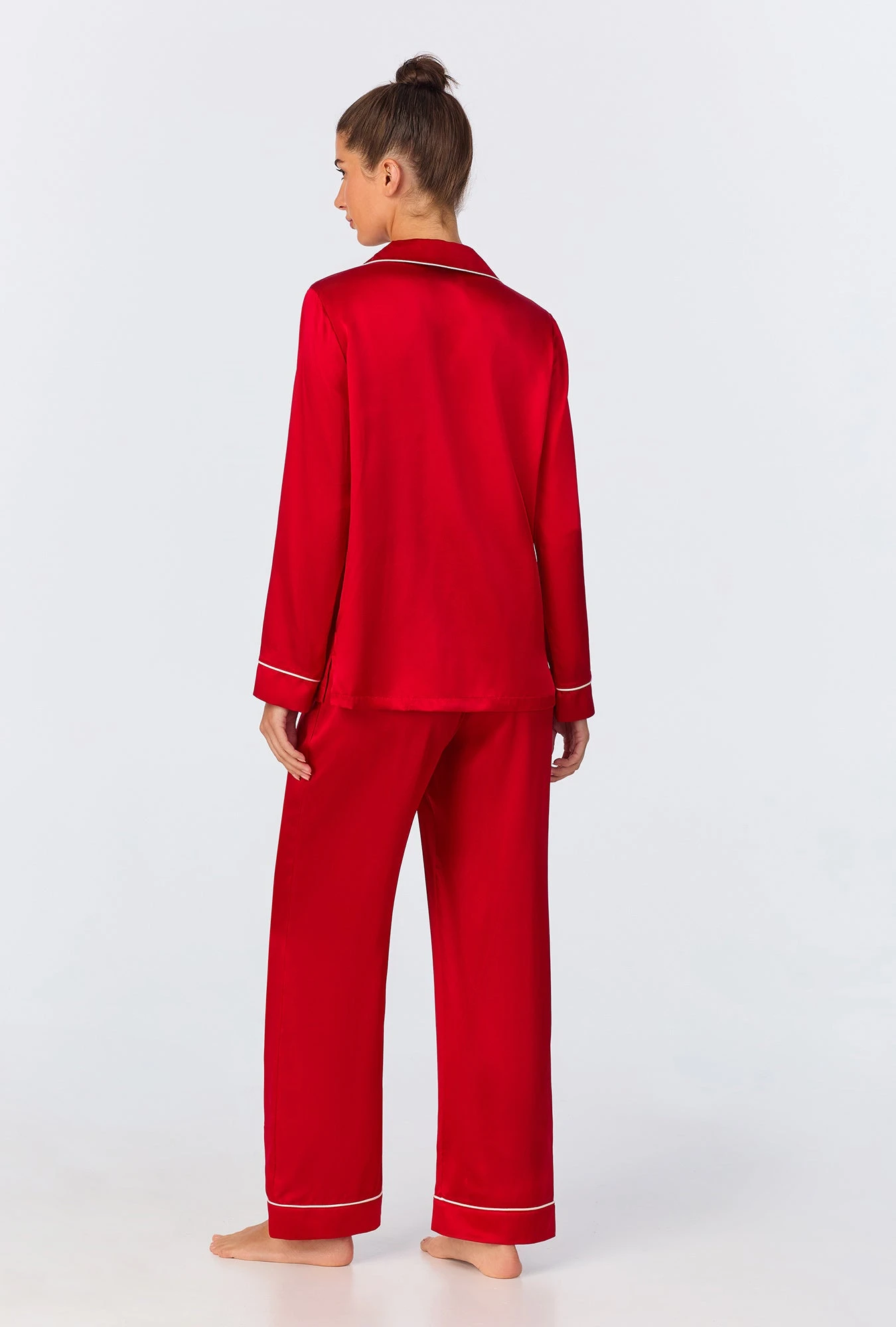 Red Long Sleeve Classic Washable Silk PJ Set 3 Red Long Sleeve Classic Washable Silk PJ Set - Image 3