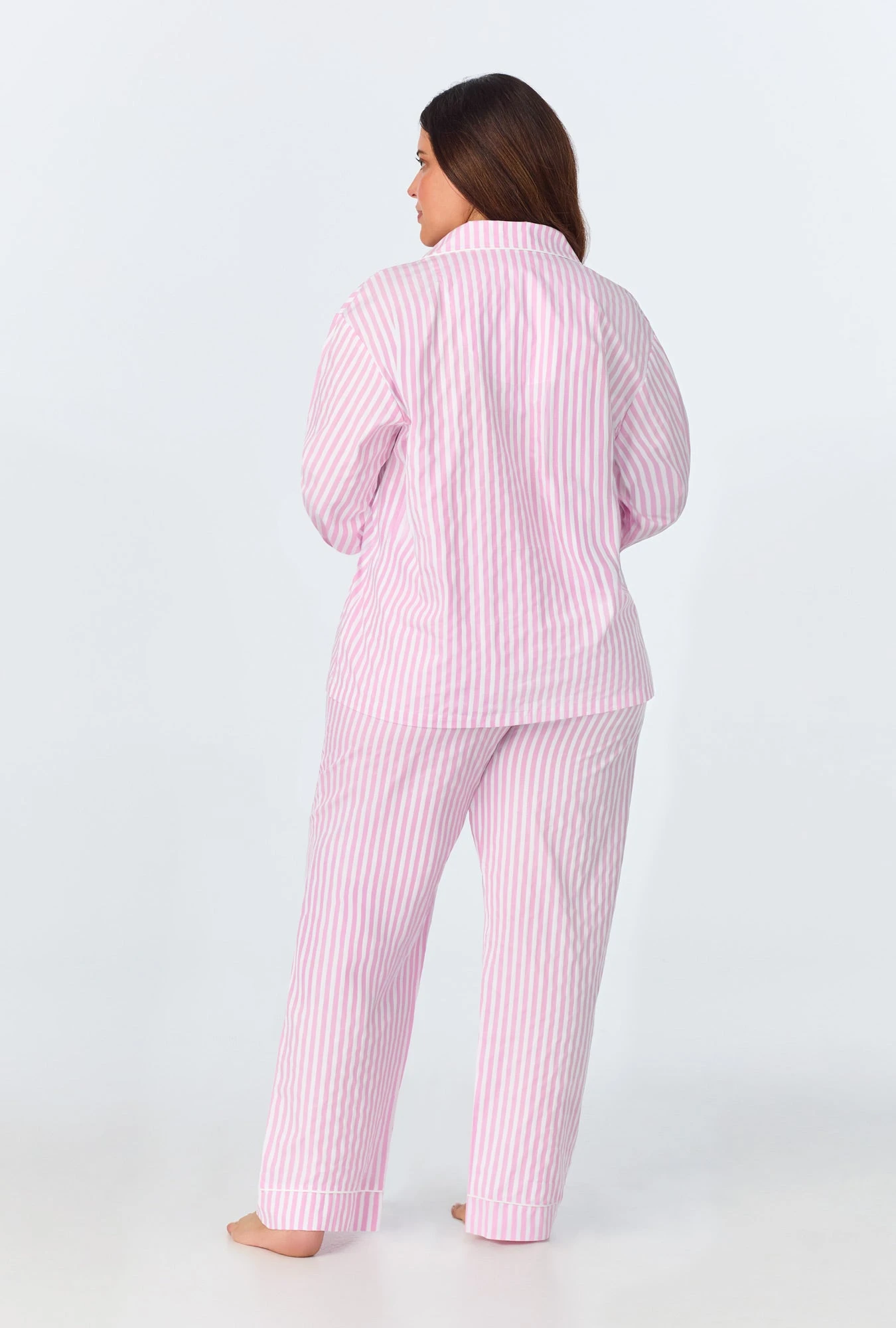 Pink 3D Stripe Long Sleeve Classic Woven Cotton Sateen PJ Set 7 Pink 3D Stripe Long Sleeve Classic Woven Cotton Sateen PJ Set - Image 7