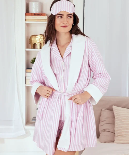 Pink 3D Stripe French Terry Lined Robe