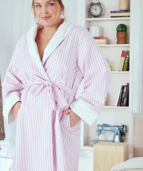 Pink 3D Stripe French Terry Lined Robe -Bedheadpjs Pajama Shop 5 plus size BH3221300 043B PINK3DSTRIPE 0049