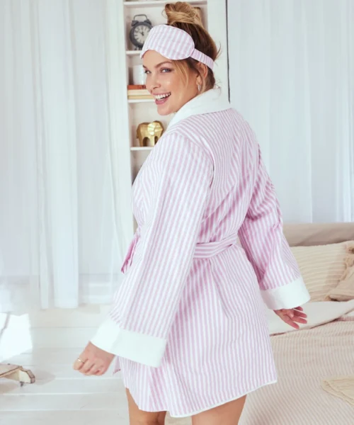 Pink 3D Stripe French Terry Lined Robe -Bedheadpjs Pajama Shop 5 plus size BH3221300 043B PINK3DSTRIPE 0073