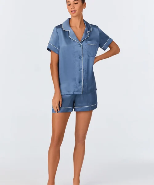 Elemental Blue Short Sleeve Classic Shorty Washable Silk PJ Set