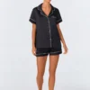 Black Short Sleeve Classic Shorty Washable Silk PJ Set