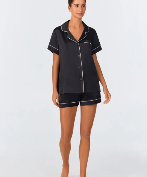 Black Short Sleeve Classic Shorty Washable Silk PJ Set