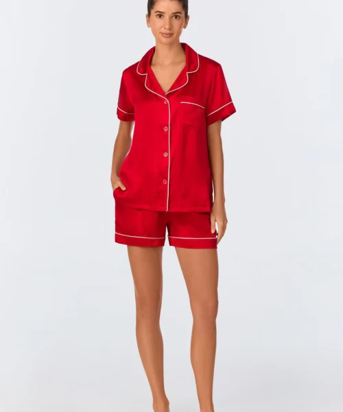 Red Short Sleeve Classic Shorty Washable Silk PJ Set