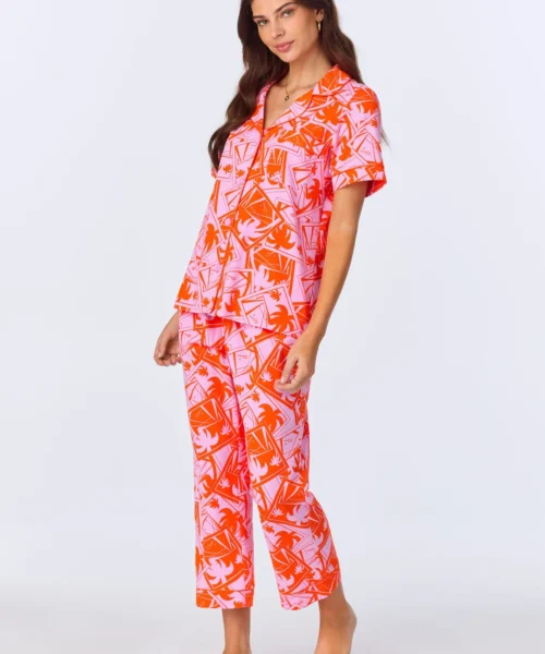 BedHead X Trina Turk Pink Tennis Court Short Sleeve Classic Stretch Jersey Cropped PJ Set 8 BedHead X Trina Turk Pink Tennis Court Short Sleeve Classic Stretch Jersey Cropped PJ Set -Bedheadpjs Pajama Shop 65 BH270108 1263B PINK TENNIS COURT 3