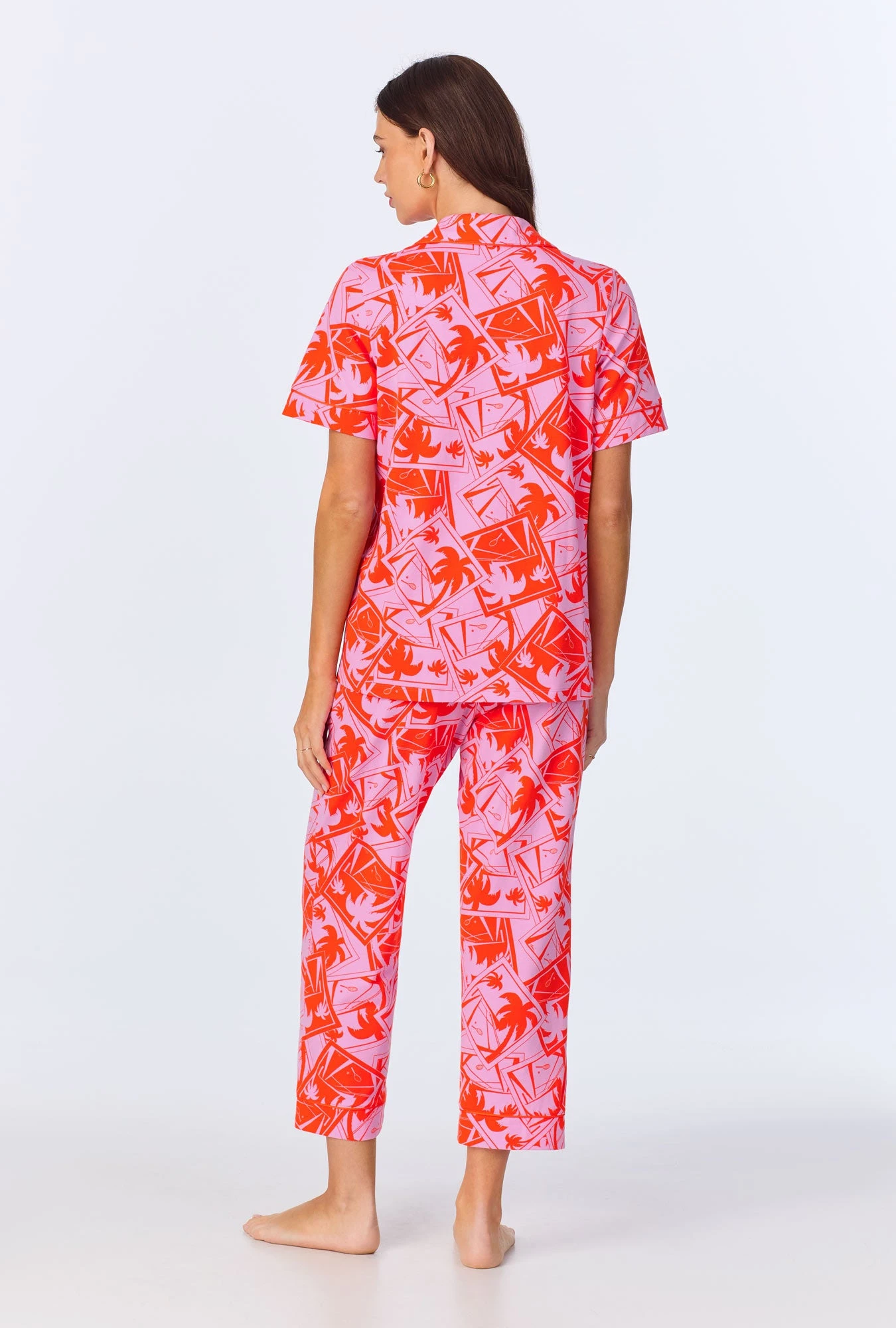 BedHead X Trina Turk Pink Tennis Court Short Sleeve Classic Stretch Jersey Cropped PJ Set 4 BedHead X Trina Turk Pink Tennis Court Short Sleeve Classic Stretch Jersey Cropped PJ Set - Image 4