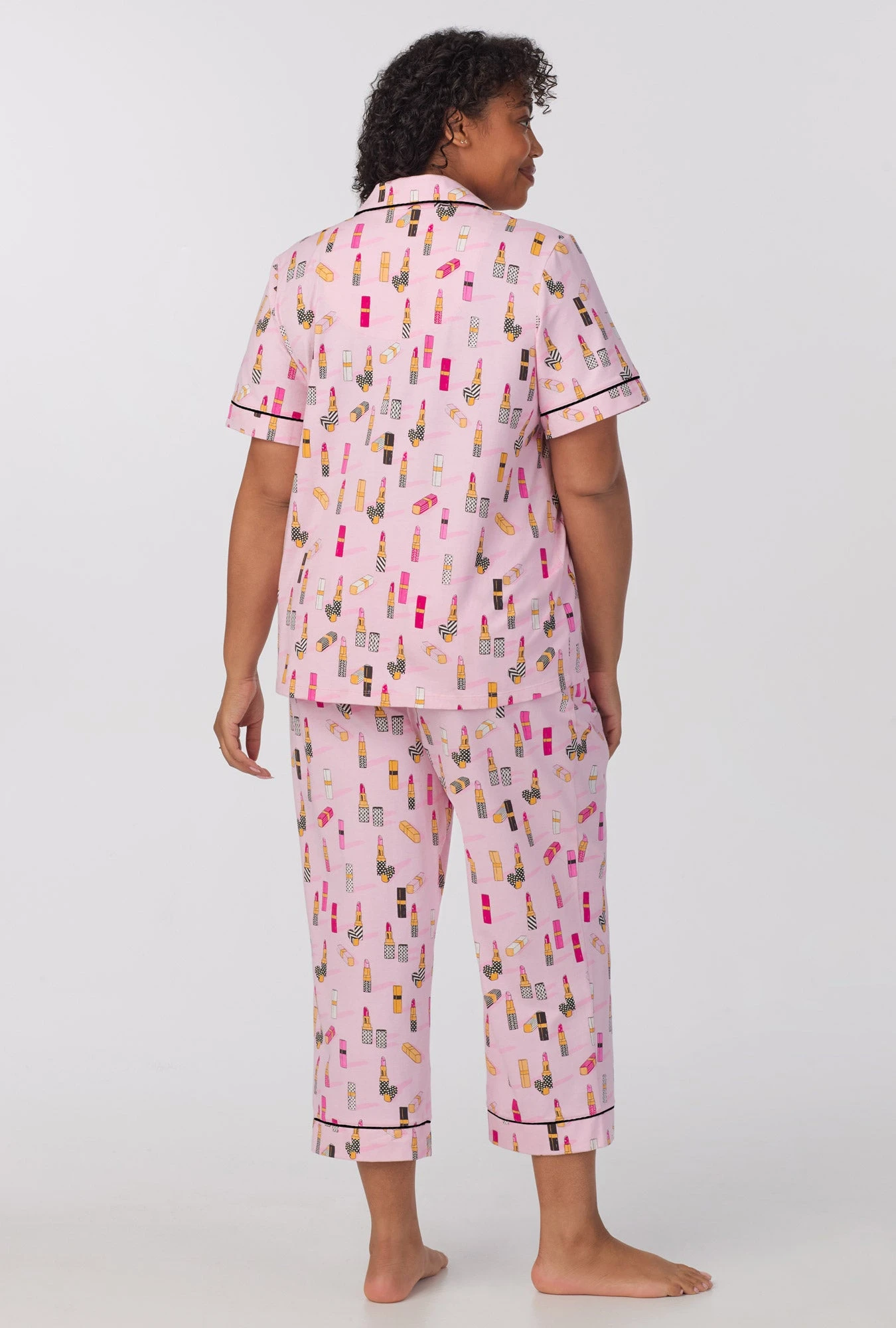 Pretty In Pink Short Sleeve Classic Stretch Jersey Cropped PJ Set 5 Pretty In Pink Short Sleeve Classic Stretch Jersey Cropped PJ Set - Image 5