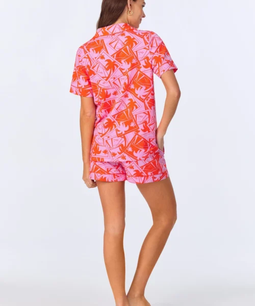 BedHead X Trina Turk Pink Tennis Court Sleeve Classic Shorty Stretch Jersey PJ Set -Bedheadpjs Pajama Shop 66 BH240108 1263B PINK TENNIS COURT 612 3