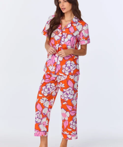 BedHead X Trina Turk Gardenia Short Sleeve Classic Woven Cotton Poplin Cropped PJ Set -Bedheadpjs Pajama Shop 67 BH270109 1265B GARDENIA 3