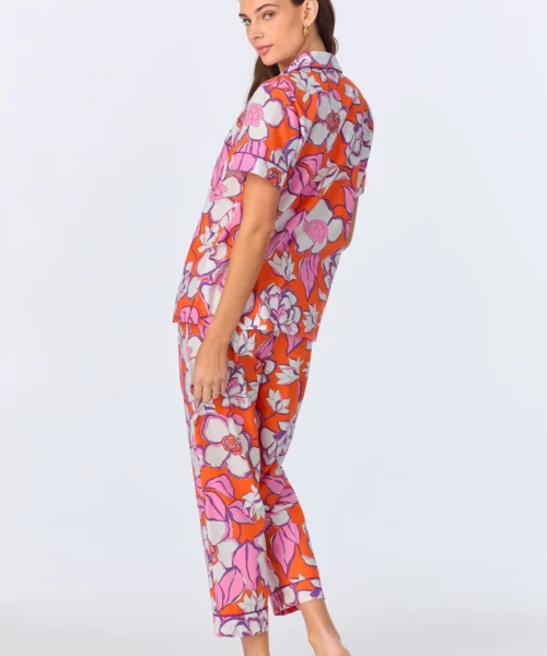 BedHead X Trina Turk Gardenia Short Sleeve Classic Woven Cotton Poplin Cropped PJ Set -Bedheadpjs Pajama Shop 67 BH270109 1265B GARDENIA 4