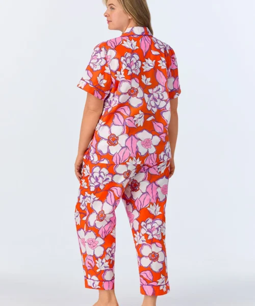 BedHead X Trina Turk Gardenia Short Sleeve Classic Woven Cotton Poplin Cropped PJ Set -Bedheadpjs Pajama Shop 67 plus size BH270109 1265B GARDENIA 372 3