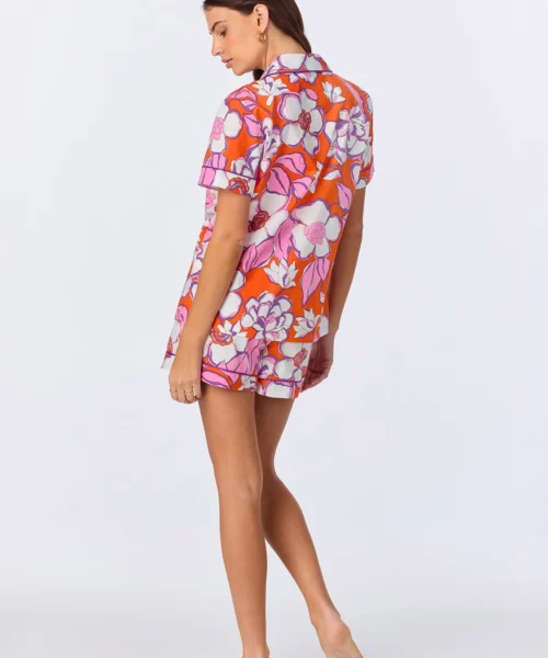 BedHead X Trina Turk Gardenia Short Sleeve Classic Woven Cotton Poplin Shorty PJ Set -Bedheadpjs Pajama Shop 68 BH240109 1265B GARDENIA 675 3
