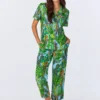 BedHead X Trina Turk Cactus Short Sleeve Classic Woven Cotton Poplin Cropped PJ Set