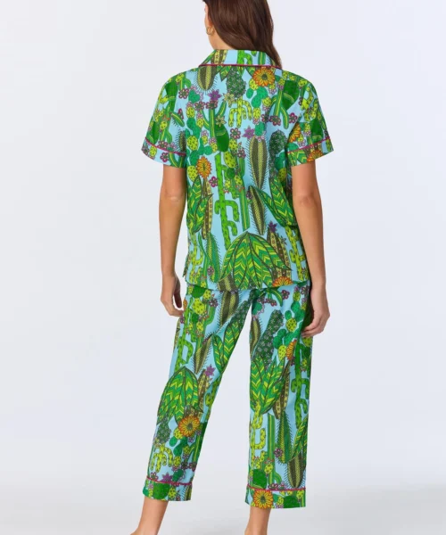 BedHead X Trina Turk Cactus Short Sleeve Classic Woven Cotton Poplin Cropped PJ Set -Bedheadpjs Pajama Shop 69 BH270109 2905B CACTUS 711 3
