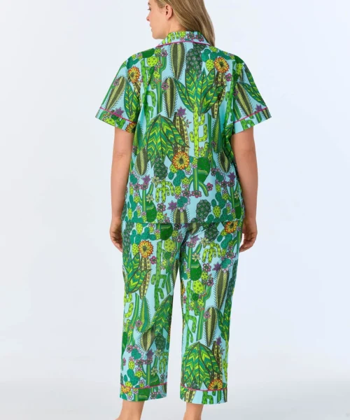 BedHead X Trina Turk Cactus Short Sleeve Classic Woven Cotton Poplin Cropped PJ Set -Bedheadpjs Pajama Shop 69 plus size BH270109 2905B CACTUS 402 3