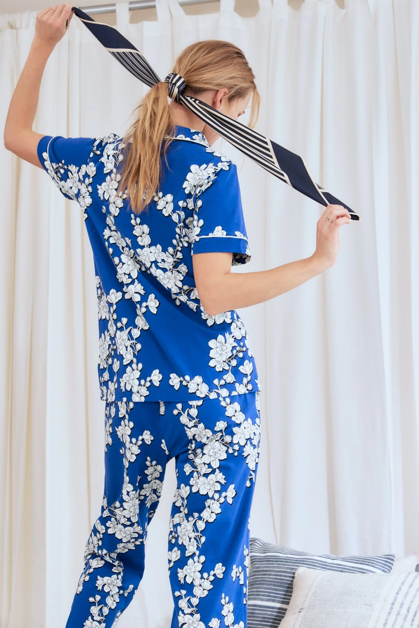 Navy Shadow Blossom Short Sleeve Cropped Stretch Jersey PJ Set 4 Navy Shadow Blossom Short Sleeve Cropped Stretch Jersey PJ Set - Image 4