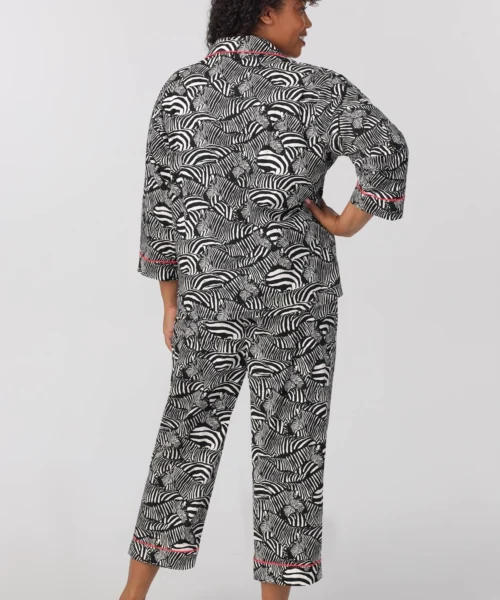 Bedhead X Trina Turk Zebra Safari 3/4 Sleeve Classic Woven Cotton Cropped PJ Set -Bedheadpjs Pajama Shop 78 plus size BH470071 4920B ZEBRA 306 3