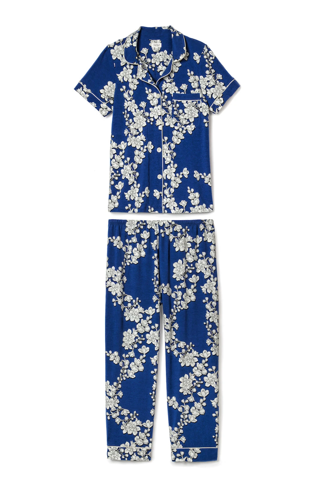 Navy Shadow Blossom Short Sleeve Cropped Stretch Jersey PJ Set 5 Navy Shadow Blossom Short Sleeve Cropped Stretch Jersey PJ Set - Image 5