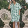 Aloha Stripe Men's Short Sleeve Notch Woven Cotton Poplin Boxer PJ Set