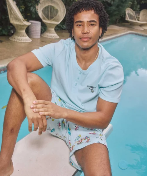 Surfside Snoopy® Men's Short Sleeve Henley Stretch Jersey Boxer PJ Set