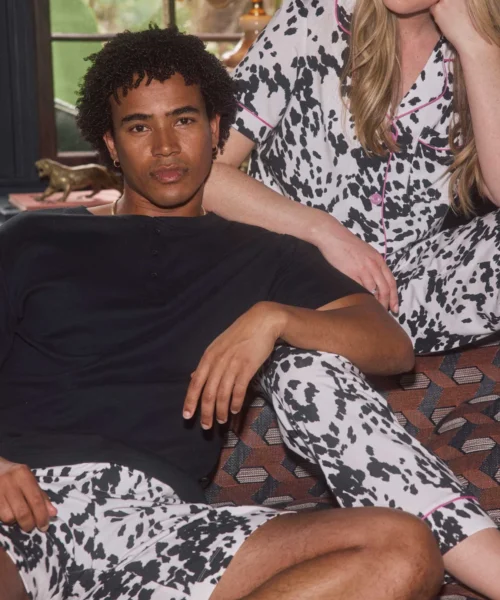 Wild Pony Men's Short Sleeve Henley Stretch Jersey Boxer PJ Set