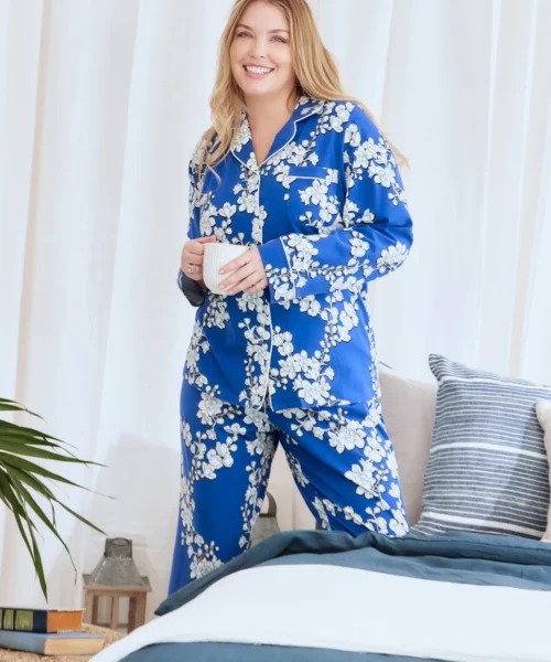 Navy Shadow Blossom Long Sleeve Classic Stretch Jersey PJ Set -Bedheadpjs Pajama Shop plus size 71 BH9921295 4316B NAVYSHADOWBLOSSOM 0030