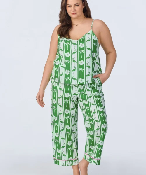 Aloha Stripe Cami Woven Cotton Poplin Cropped PJ Set -Bedheadpjs Pajama Shop plus size BH050096 1245B ALOHA STRIPE 207 1