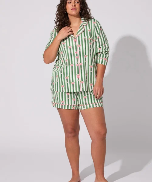 Martini O'Clock Long Sleeve Classic Stretch Jersey Short PJ Set -Bedheadpjs Pajama Shop plus size BH210115 1288B MARTINI OCLOCK 008 2