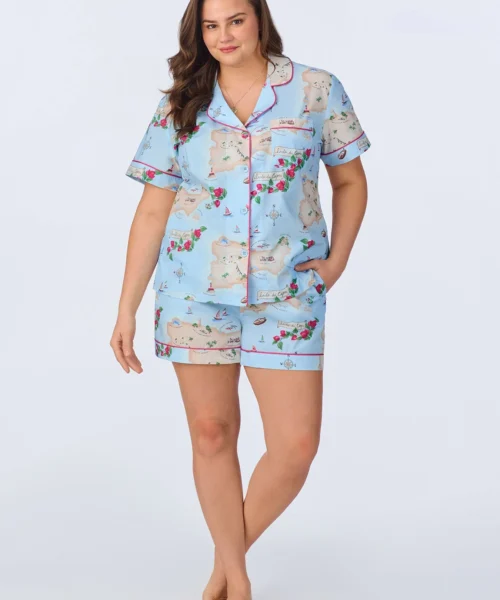 Ciao Capri Short Sleeve Classic Woven Cotton Poplin Shorty PJ Set -Bedheadpjs Pajama Shop plus size BH240093 1230B CIAO CAPRI 754 1