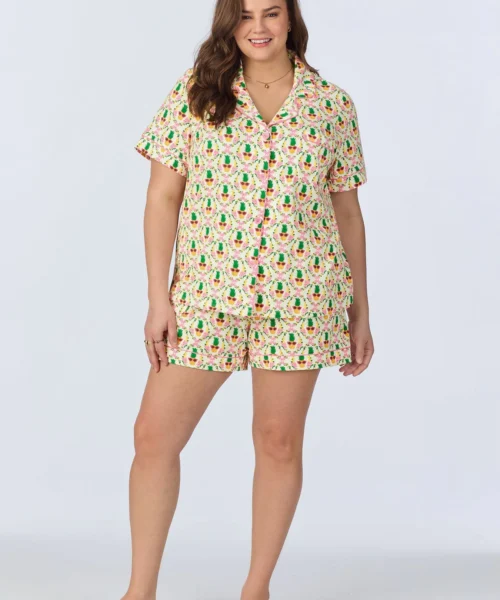 Pinacoolada Short Sleeve Classic Shorty Stretch Jersey PJ Set -Bedheadpjs Pajama Shop plus size BH240095 1238B PINACOOLADA 103 1