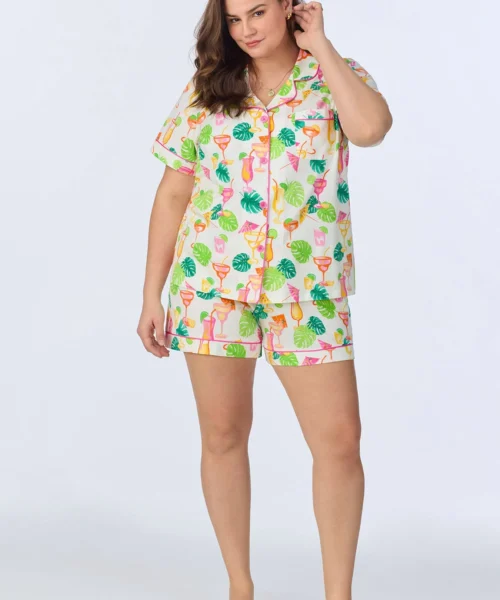 Vacation Libations Short Sleeve Classic Shorty Stretch Jersey PJ Set -Bedheadpjs Pajama Shop plus size BH240095 1242B VACATION LIBATIONS 1203 1
