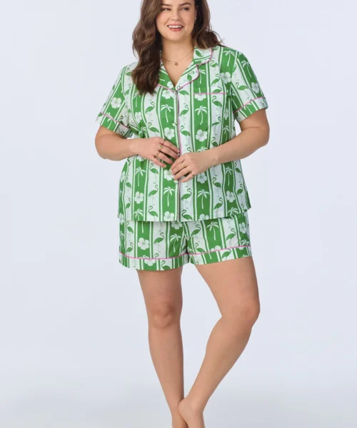 Aloha Stripe Short Sleeve Classic Woven Cotton Poplin Shorty PJ Set -Bedheadpjs Pajama Shop plus size BH240096 1245B ALOHA STRIPE 222 1