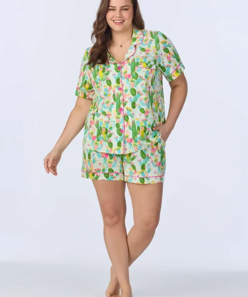 Cactus Garden Short Sleeve Classic Shorty Stretch Jersey PJ Set -Bedheadpjs Pajama Shop plus size BH240097 1244B CACTUS GARDEN 431 1