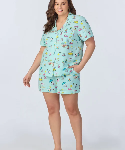 Surfside Snoopy®Short Sleeve Classic Shorty Stretch Jersey PJ Set -Bedheadpjs Pajama Shop plus size BH240103PE 1248B SURFSIDE SNOOPY 142 1